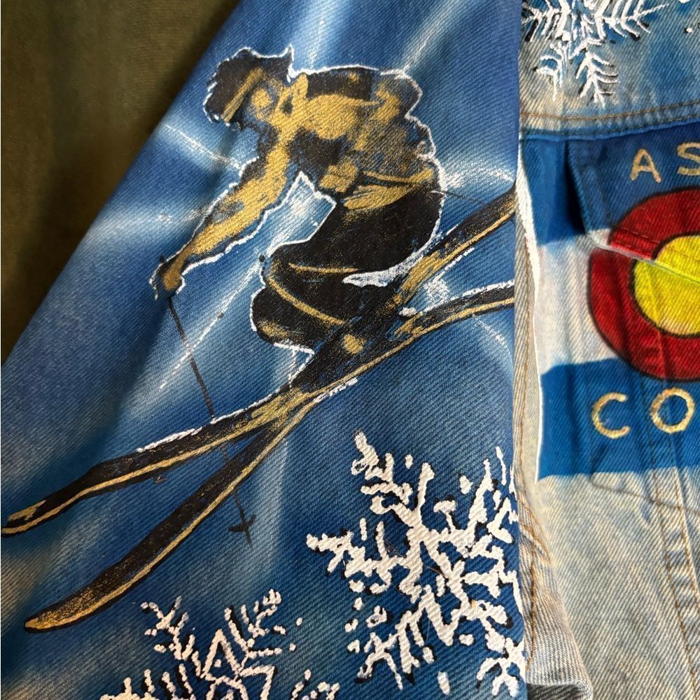 Vintage Tony Alamo Aspen Colorado Airbrushed Denim Jacket Ski Snowflake Western - Picture 5 of 10